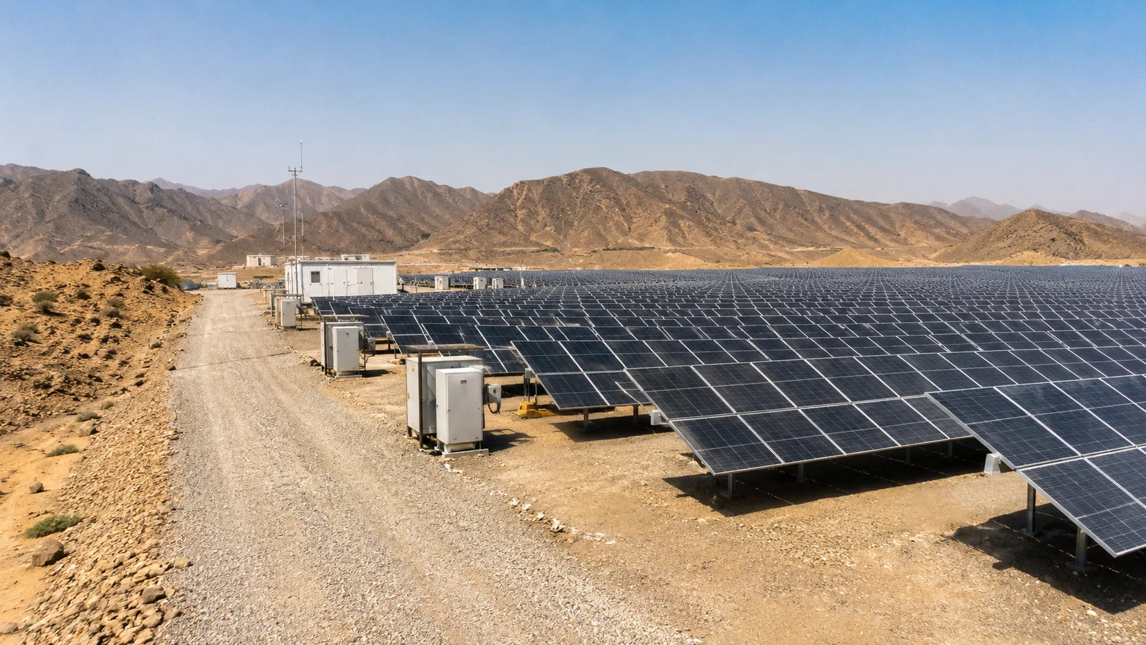 Ground-mounted solar farm in an arid mountain region of Pakistan